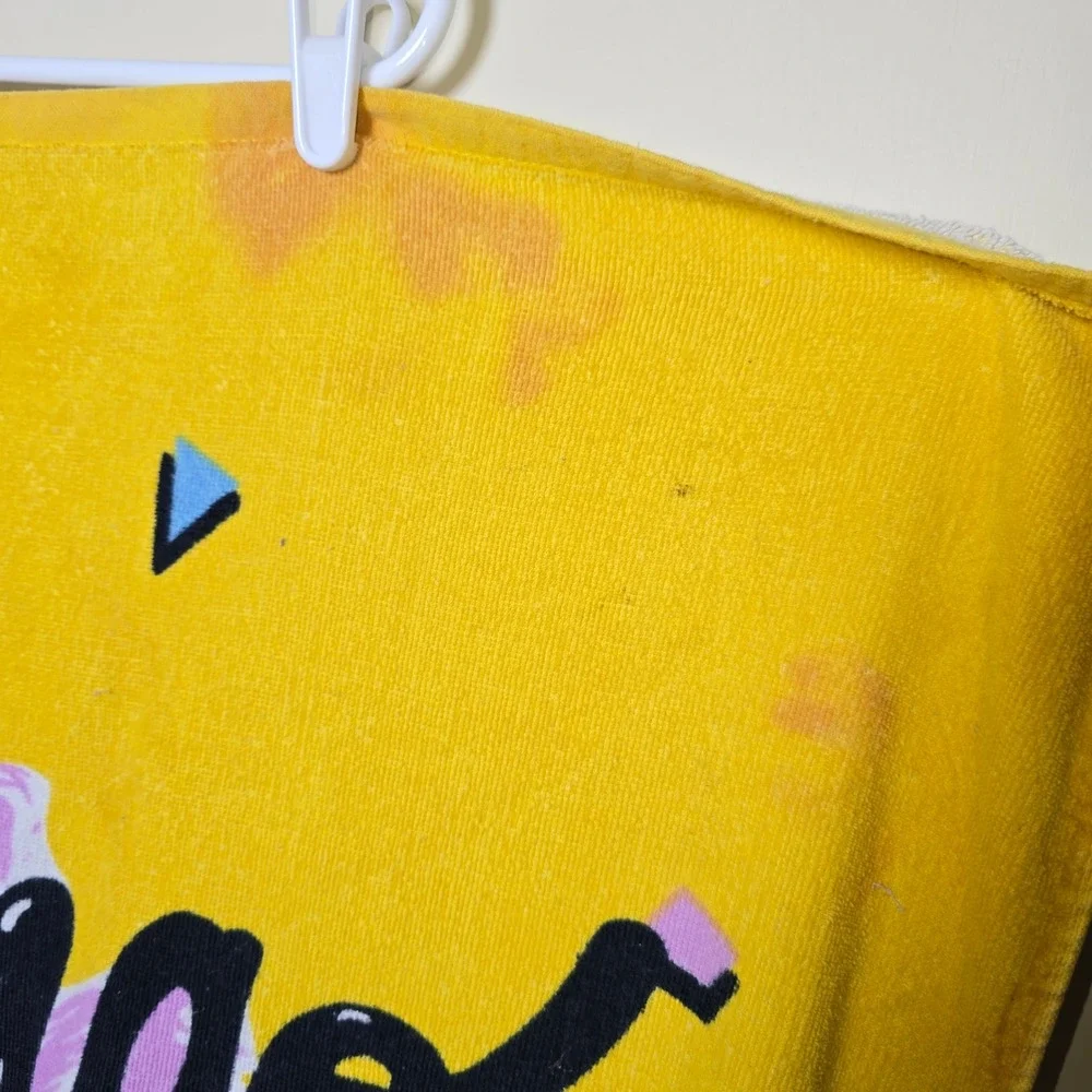 Vintage 1980s Beach Towel 100% Cotton Flamingo Beach Sun Club Saydah Yellow‎